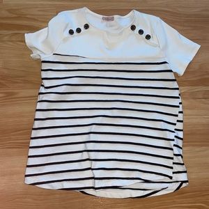 Stripe tee with beautiful button detail.